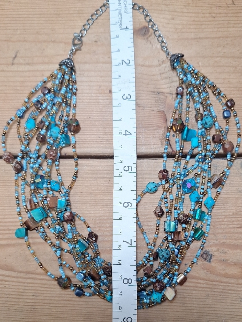 Multi-Strand Turquoise & Brown Beaded Necklace - Bohemian - Picture 3 of 12